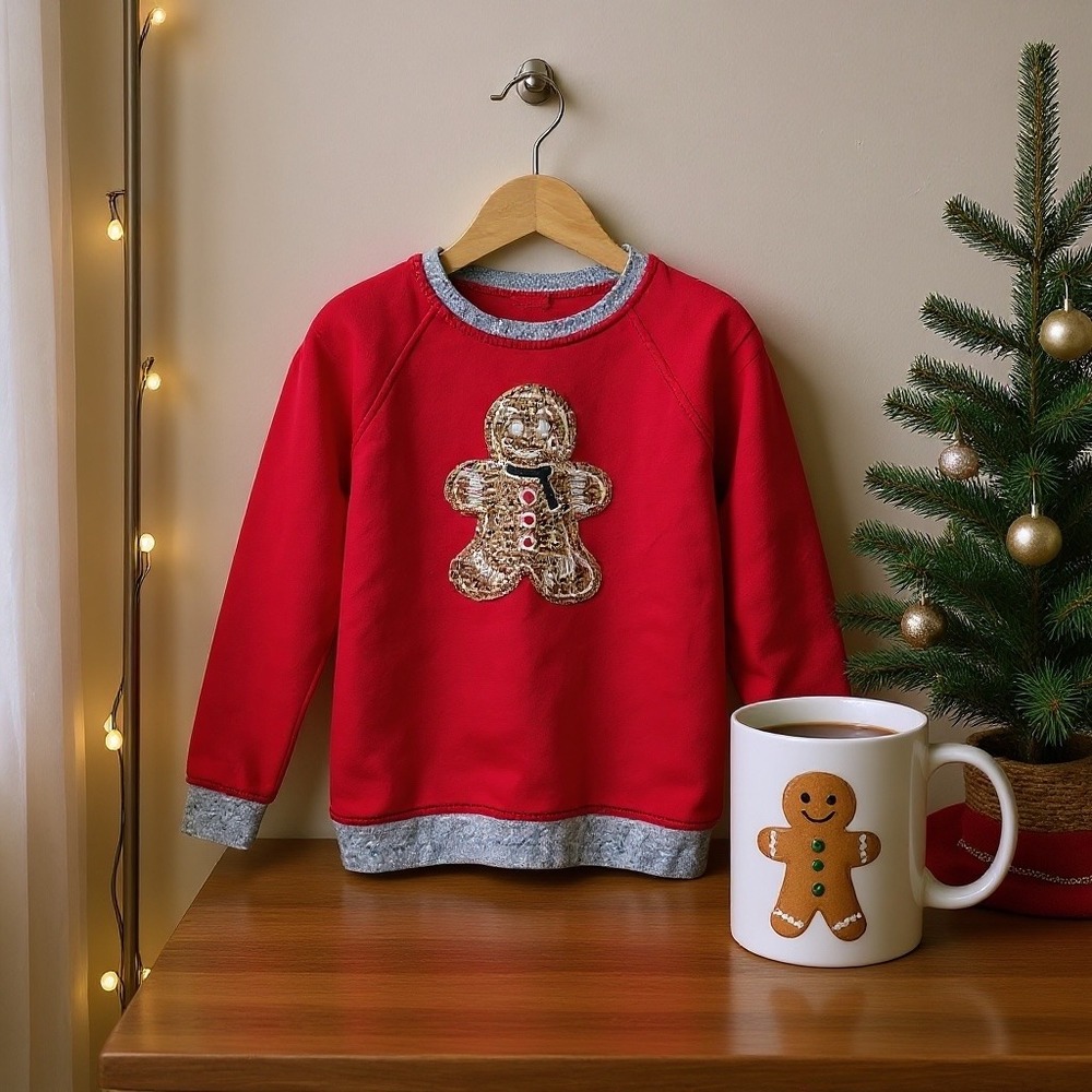 Monica‎ + Andy Organic Cotton Embroidered Gingerbread Man Sweater Toddler 18-24M